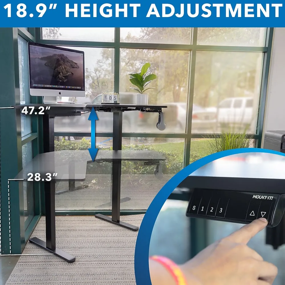 Standing Desks*Mount-It! MI-15003 47"W L-Shaped Adjustable Particle Board Standing Desk, Black (MI-15003)