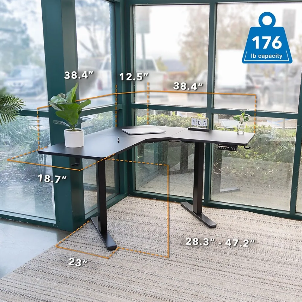 Standing Desks*Mount-It! MI-15003 47"W L-Shaped Adjustable Particle Board Standing Desk, Black (MI-15003)