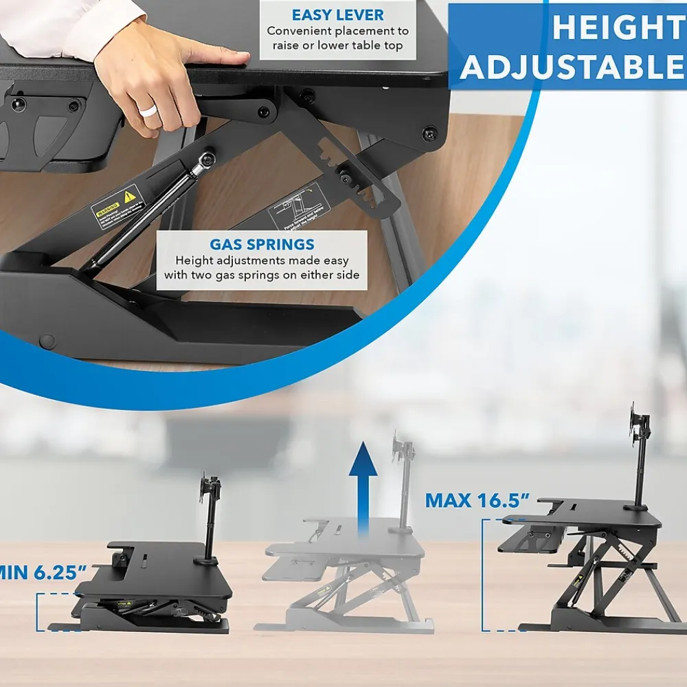 Standing Desks*Mount-It! 36"W Manual Rectangular Adjustable Aluminum Standing Desk Converter, Black (MI-7934)