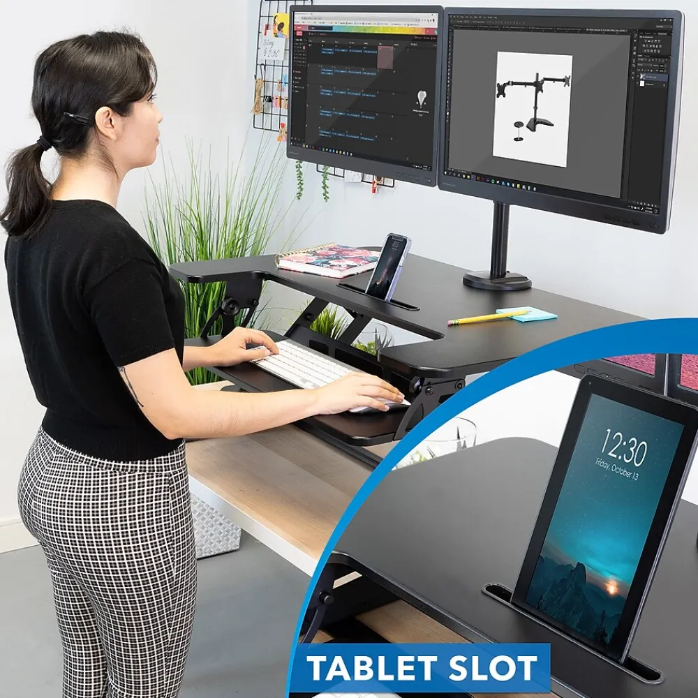 Standing Desks*Mount-It! 36"W Manual Rectangular Adjustable Aluminum Standing Desk Converter, Black (MI-7934)