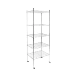 Shelving*Mount-It! 5-Tier Metal Shelving Unit with Wheels, 24", Silver (MI-7862)