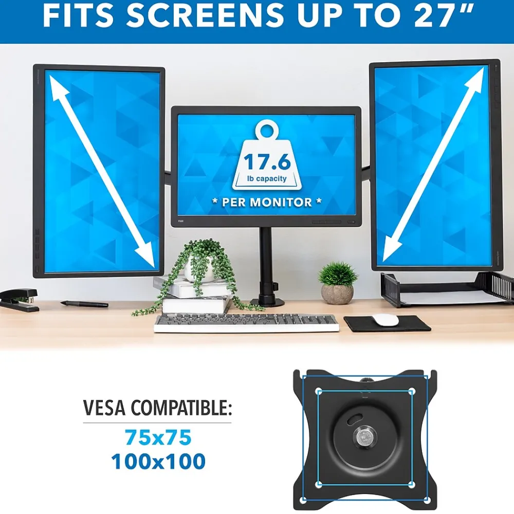 Best Mount-It! Triple Monitor Mount 3-Screen Desk Stand, Holds Up to 66 lbs., Black (MI-1753)