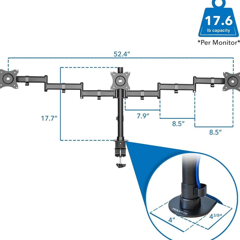 Best Mount-It! Triple Monitor Mount 3-Screen Desk Stand, Holds Up to 66 lbs., Black (MI-1753)