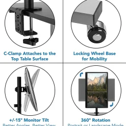 Standing Desks*Mount-It! 28"W Adjustable Steel Standing Desk with Monitor Mount, Grey (MI-7942)
