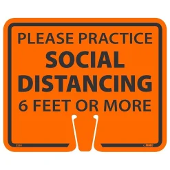 National Marker Cone Top, "Please Practice Social Distancing 6 Feet or More," 10.38" x 12.63", Orange (CS30)