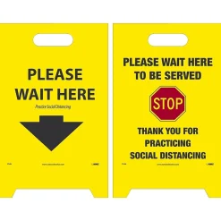 National Marker Double-Sided A-Frame Sign, "Please Wait Here/Please Wait Here to be Served," 19" x 12", Yellow/Black/Red (FS46)