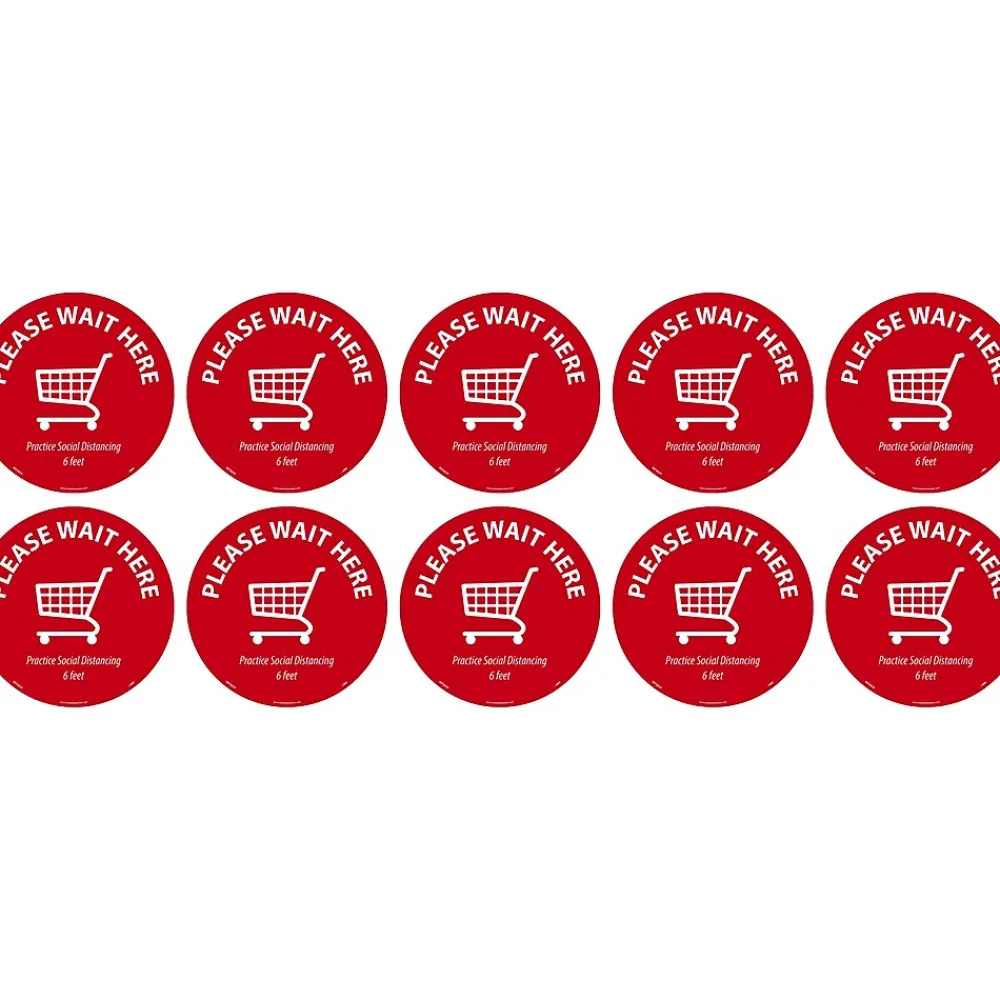 National Marker Temp-Step™ Floor Decal, "Please Wait Here," 8", Red/White, 10 (WFS82A10)