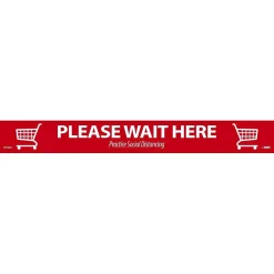 National Marker Temp-Step™ Floor Decal, "Please Wait Here," 2.25" x 20", Red/White, 10 (WFS80A10)