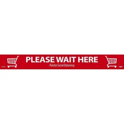 National Marker Temp-Step™ Floor Decal, "Please Wait Here," 2.25" x 20", Red/White (WFS80A)