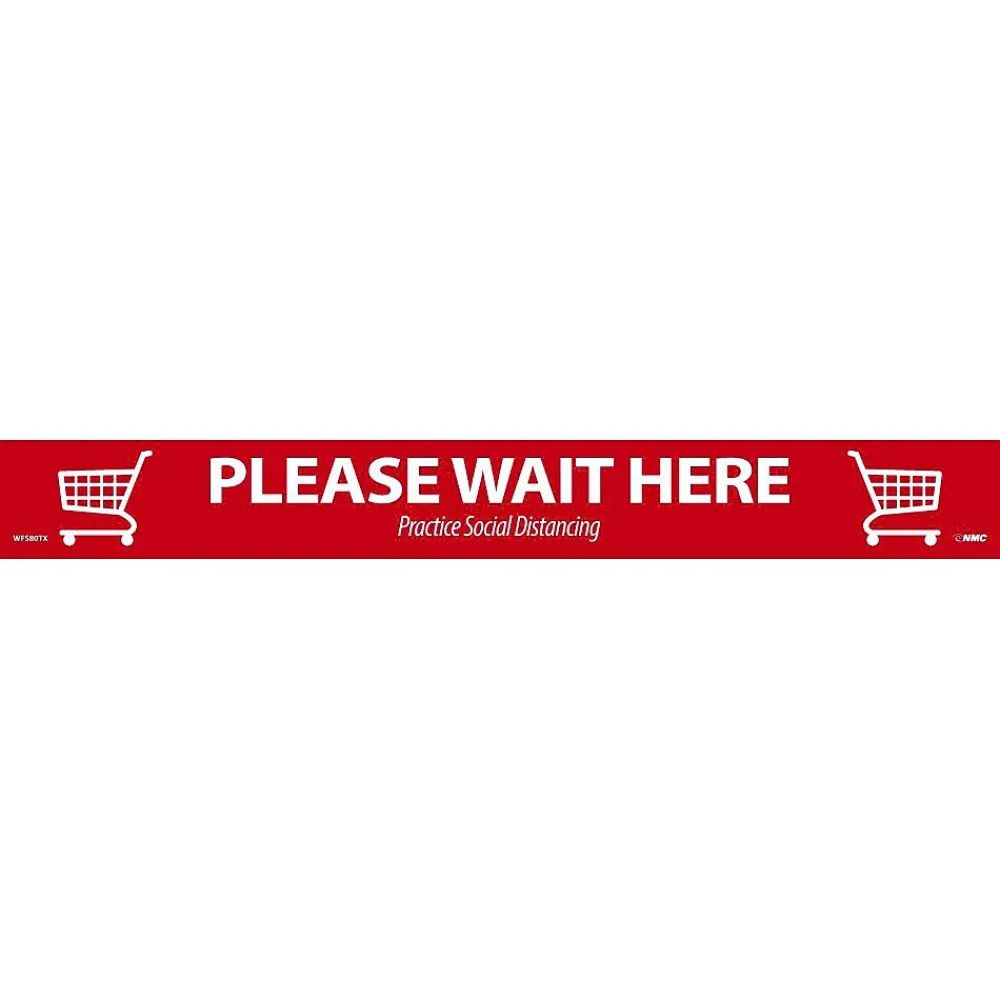 National Marker TexWalk® Floor Decal, "Please Wait Here," 2.25" x 20", Red/White (WFS80TX)
