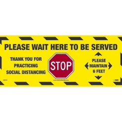 National Marker Walk-On™ Floor Decal, "Please Wait Here to be Served," 8" x 20", Yellow/Black/Red (WFS75)