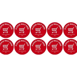 National Marker Walk-On™ Floor Decal, "Please Wait Here," 8", Red/White, 10 (WFS8210)