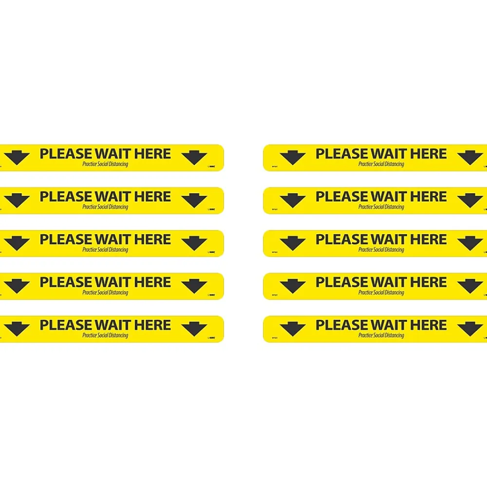 National Marker Walk-On™ Floor Decal, "Please Wait Here," 2.25" x 20", Yellow/Black, 10 (WFS8110)