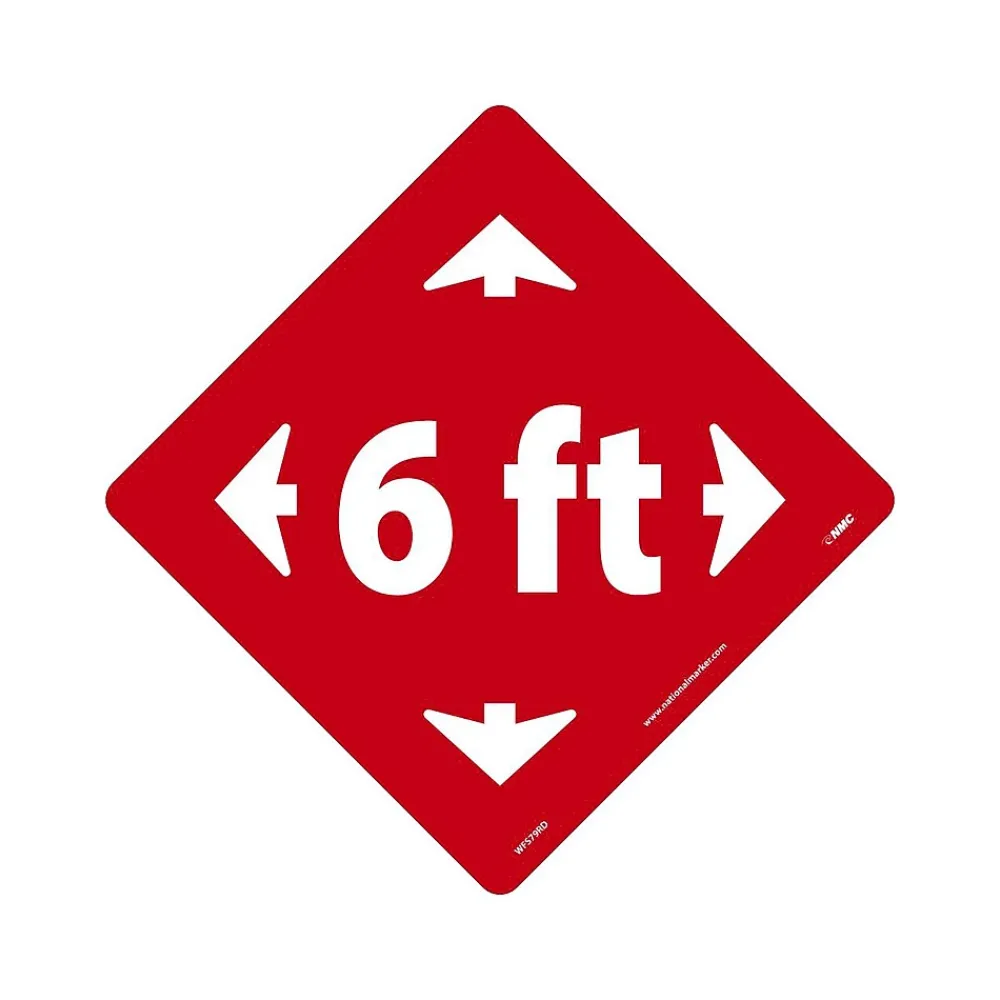 National Marker Walk-On™ Floor Decal, "6 Ft," 12" x 12", Red (WFS79RD)