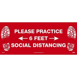 National Marker Walk-On™ Floor Decal, "Please Practice Social Distancing," 8" x 20", Red/White (WFS74)