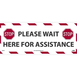 National Marker Walk-On™ Floor Decal, "Please Wait Here for Assistance," 8" x 20", White/Red/Black (WFS76)