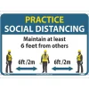 National Marker Wall Sign, "Practice Social Distancing," Plastic, 10" x 14", Blue/White/Yellow (M619RB)