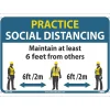 National Marker Wall Sign, "Practice Social Distancing," Aluminum, 10" x 14", Blue/White/Yellow (M619AB)
