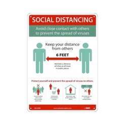 National Marker Wall Sign, "Social Distancing," Plastic, 14" x 10", Green/White/Red (M0148RB)