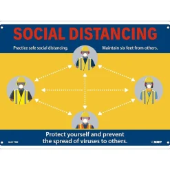 National Marker Wall Sign, "Social Distancing," Plastic, 10" x 14", Yellow/Blue (M617RB)