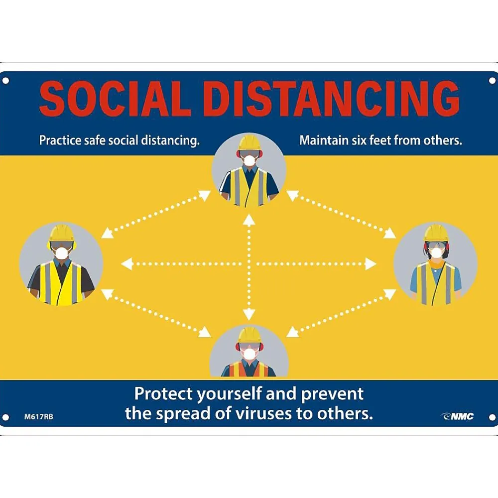 National Marker Wall Sign, "Social Distancing," Plastic, 10" x 14", Yellow/Blue (M617RB)