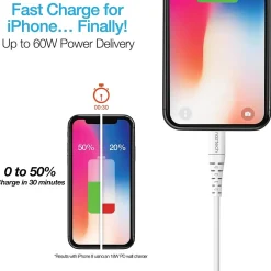 Naztech 14138 4 ft. Fast Charge MFi Lightning to USB-C Cable, White