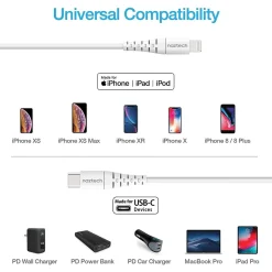 Naztech 14138 4 ft. Fast Charge MFi Lightning to USB-C Cable, White