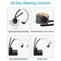 Hot Naztech Wireless Noise Canceling Bluetooth On Ear Headset, Black (15183)