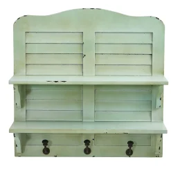 Shelving*Nearly Natural 2-Shelf 20" Vintage Window Shutter Shelving with Hooks Wall Decor, Green (7034)