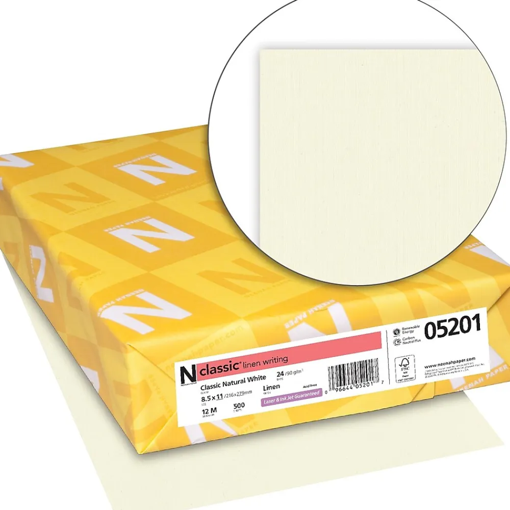 Resume Paper*Neenah Paper CLASSIC Linen Writing Paper, 8 1/2" x 11", 24 lb., Linen Finish, Natural White, 500/Ream (05201)
