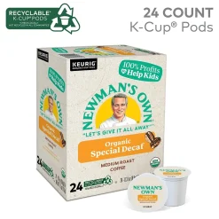 Newman's Own Organics Special Decaf Coffee, Medium Roast, 0.31 oz. Keurig® K-Cup® Pods, 24/Box (4051)