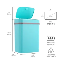 Plastic Sensor Trash Can, 3.2-Gallon, Teal Blue (DZT-12-5TB)<Nine Stars Clearance