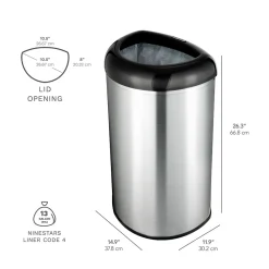 Stainless Steel Trash Can, 13.2 Gal., Black (OTT-50-19BK)<Nine Stars Clearance