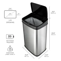 Stainless Steel Motion Sensor Trash Can, 13.2 Gal. (DZT-50-28)<Nine Stars Hot