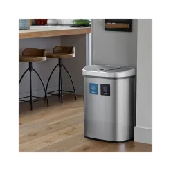 Stainless Steel Dual-Compartment Motion Sensor Trash Can, 18.5-Gallon, Silver (DZT-70-R3)<Nine Stars Clearance