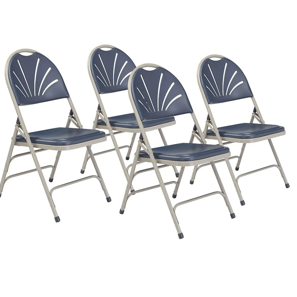 Folding & Stacking*National Public Seating NPS 1100 Series Deluxe Fan Back With Triple Brace Double Hinge Folding Chair, Dark Blue, 4 (1115/4)