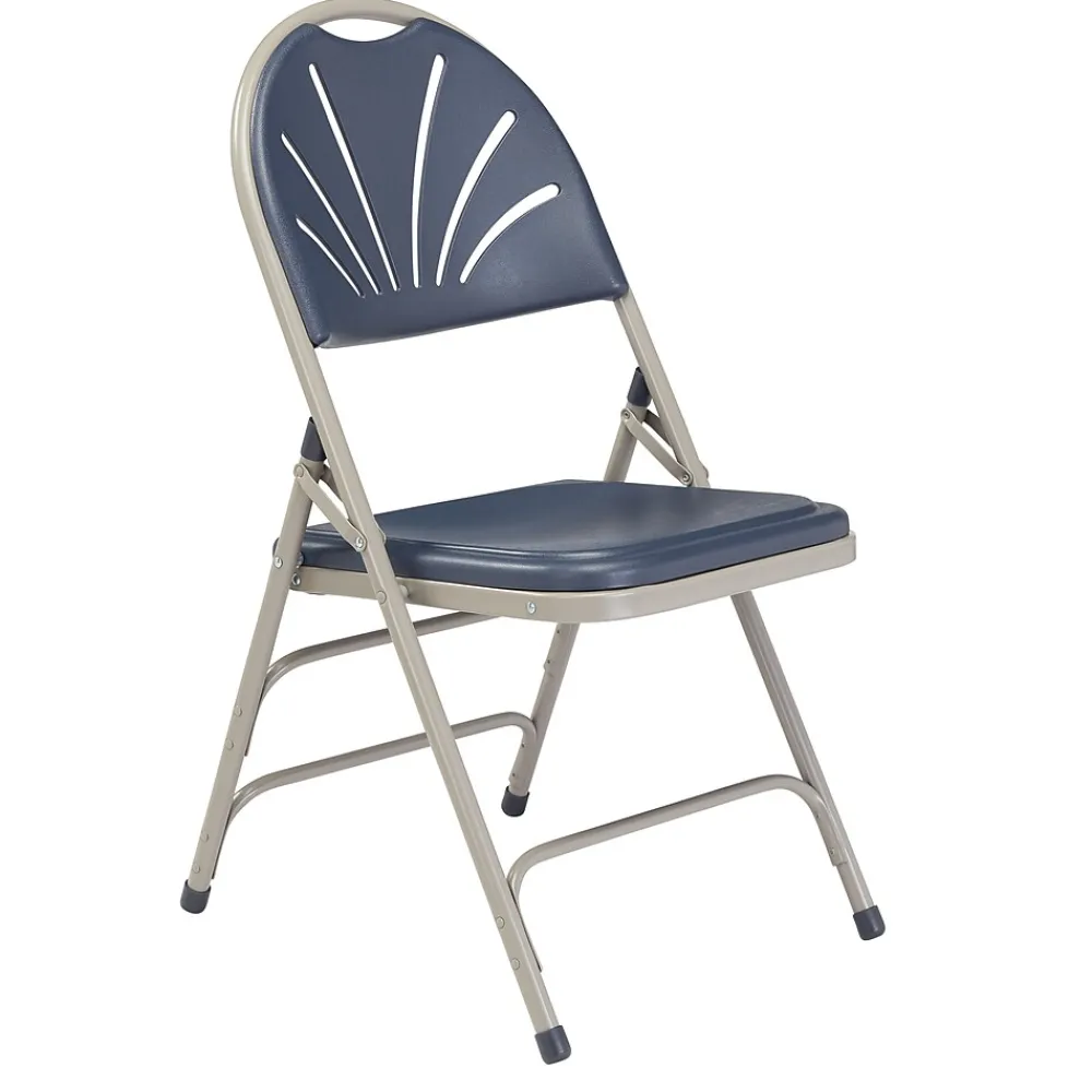 Folding & Stacking*National Public Seating NPS 1100 Series Deluxe Fan Back With Triple Brace Double Hinge Folding Chair, Dark Blue, 4 (1115/4)