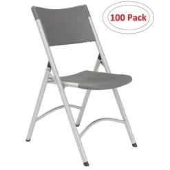 Folding & Stacking*National Public Seating NPS 600 Series Heavy Duty Plastic Folding Chair, Charcoal Slate, 100 Pack (620/100)