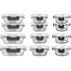 Nutrichef Stackable Borosilicate Glass Food Storage Containers Set, 24-Piece (NCGLGY)