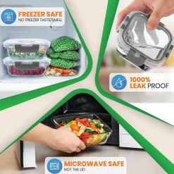 Nutrichef Stackable Borosilicate Glass Food Storage Containers Set, 24-Piece (NCGLGY)