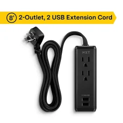 NXT Technologies ™ 8' Extension Cord, 2-Outlet, Black (NX56820)