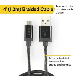 4 Ft. Braided USB-A to Micro-USB Charging Cable for Samsung/Android, Black (NX54334)<NXT Technologies Sale
