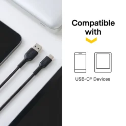 ™ 6 Ft. Braided USB-C to USB-A Cable, Black (NX60471)<NXT Technologies