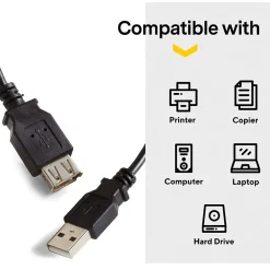 NXT Technologies ™ 15' USB A to USB A Cable, Male to Female, Black (NX29741)