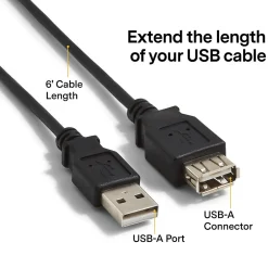 NXT Technologies ™ 6' USB A to USB A Cable, Male to Female, Black (NX29753)
