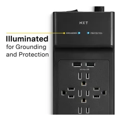 NXT Technologies ™ 12-Outlet Plus USB Surge Protector, 8' Braided Cord, 3900 Joules (NX54319)
