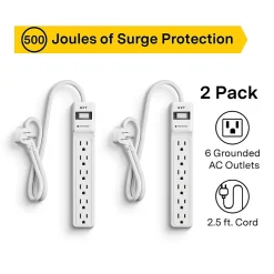 NXT Technologies ™ 6-Outlet Surge Protector, 2.5' Cord, 500 Joules, 2/Pack (NX54311)