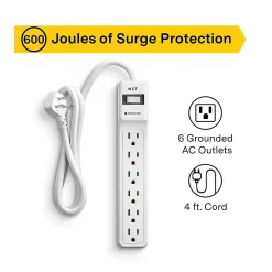 NXT Technologies 6-Outlet Surge Protector, 4' Cord, 600 Joules (NX54312)