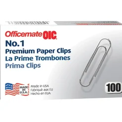 Clips & Fasteners|Officemate Premium Paper Clips, #1, Silver, 100/Box, 10 Boxes/Pack (99916)