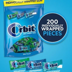 Orbit Mint Sugar Free Gum, Assorted Flavors, 13.4 oz., 200 Pieces/Pack, 200/Pack (MMM27955)